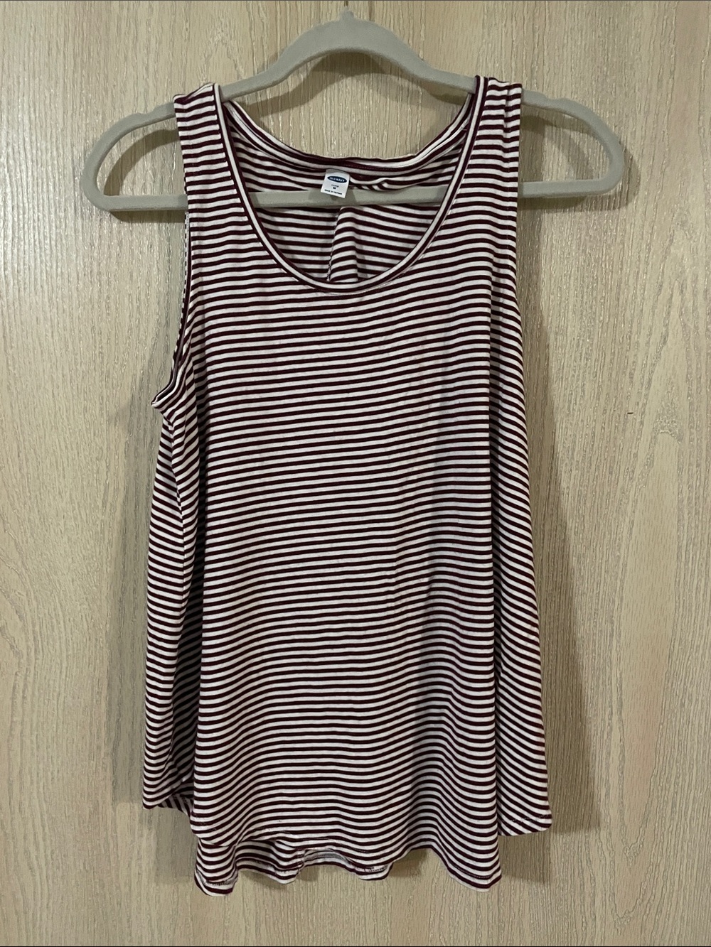 Old Navy Burgundy & White Striped Tank Top